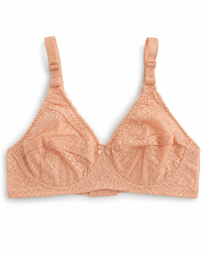 Soft Peach Intricate Floral Lace Non-Padded Bra