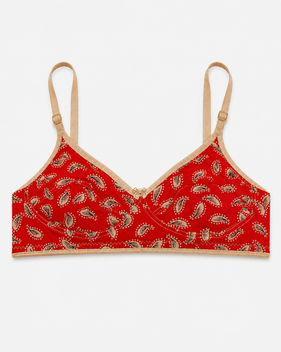 Red Leaf Printed Cotton Everyday Bra