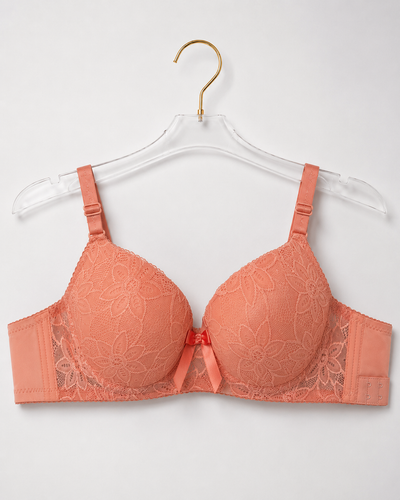 Peach Pink Floral Lace Bra