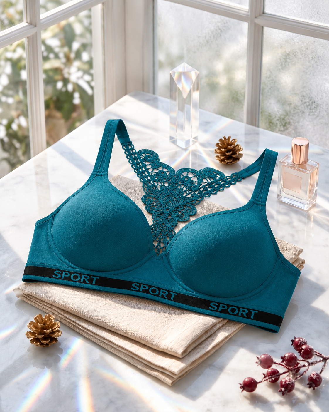 Ocean Teal Butterfly Lace Back Bralette