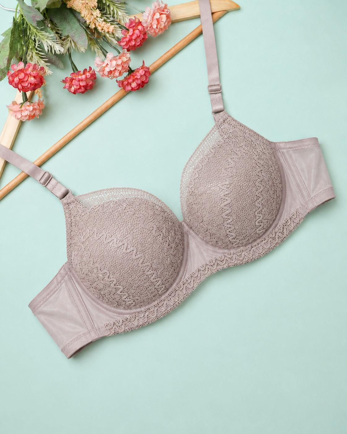 Dusty Rose Textured Lace Underwire Bra