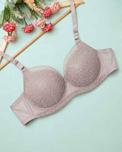 Dusty Rose Textured Lace Underwire Bra