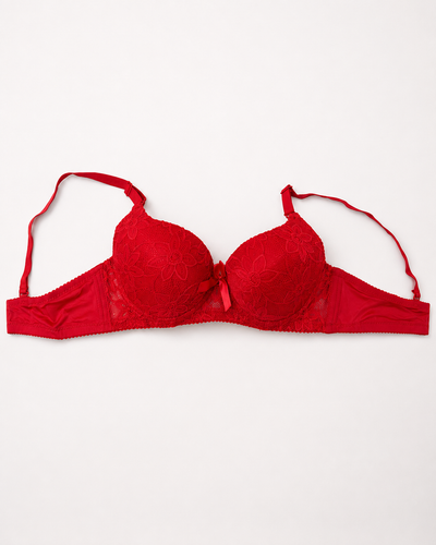 Crimson Red Floral Lace Bra