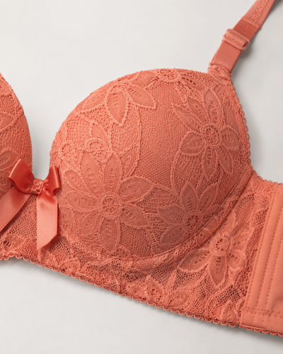 Peach Pink Floral Lace Bra