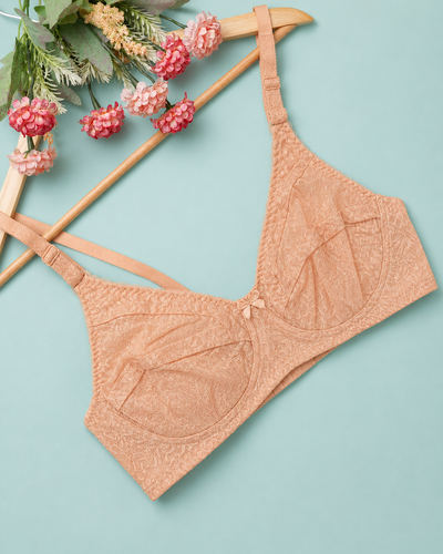 Soft Peach Intricate Floral Lace Non-Padded Bra
