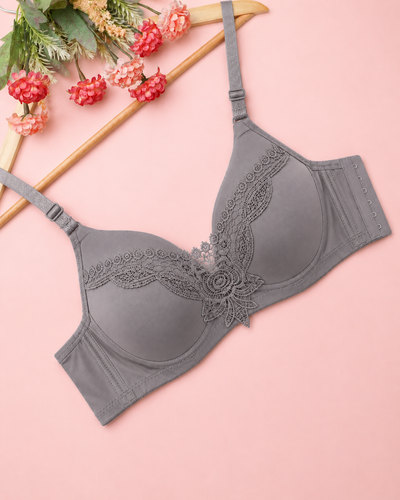 Charcoal Bloom Embroidered Full-Coverage Bra