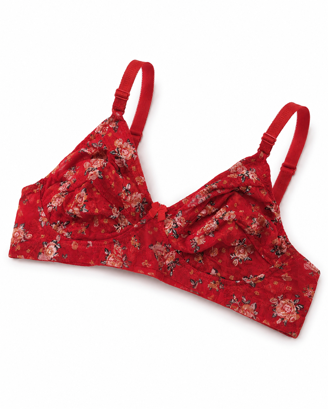 Crimson Floral Printed Ruched Non-Padded Bra