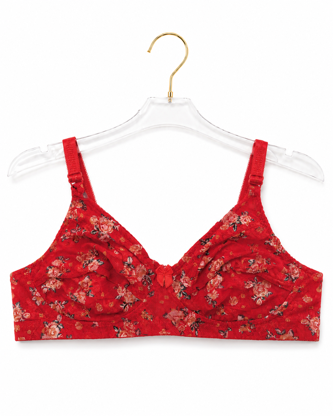 Crimson Floral Printed Ruched Non-Padded Bra