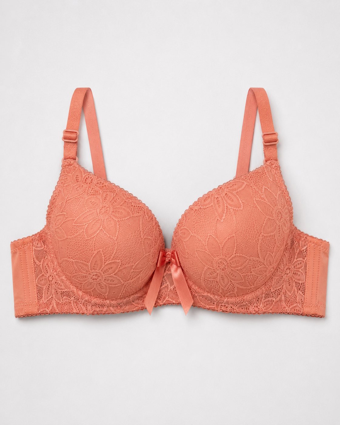 Peach Pink Floral Lace Bra