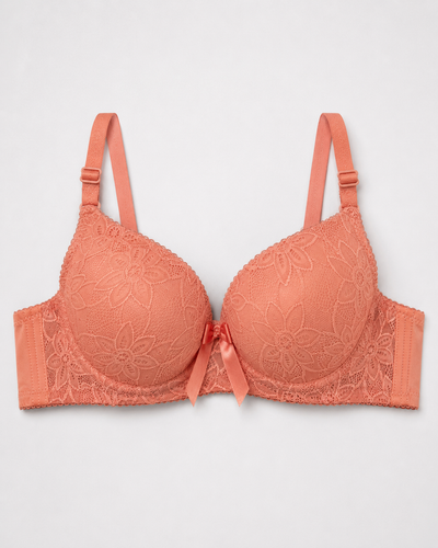 Peach Pink Floral Lace Bra