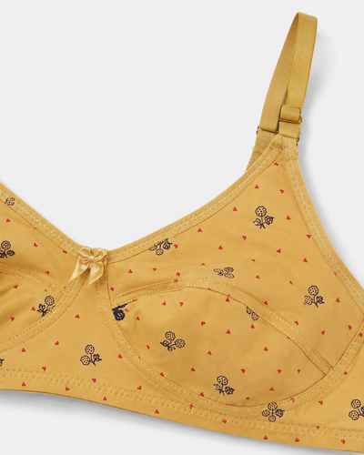 Mustard Yellow Printed Cotton Bra