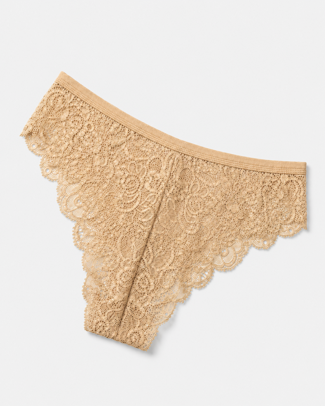 Beige Floral Lace High-Leg Panty