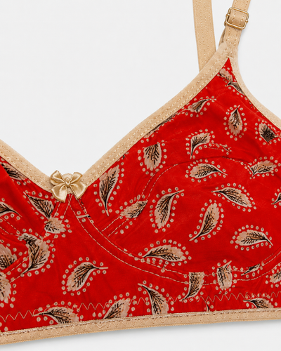 Red Leaf Printed Cotton Everyday Bra