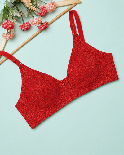 Ruby Red All-Over Textured Lace Bra