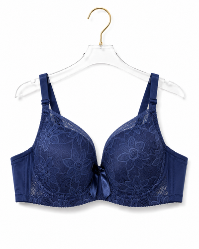 Navy Blue Floral Lace Bra