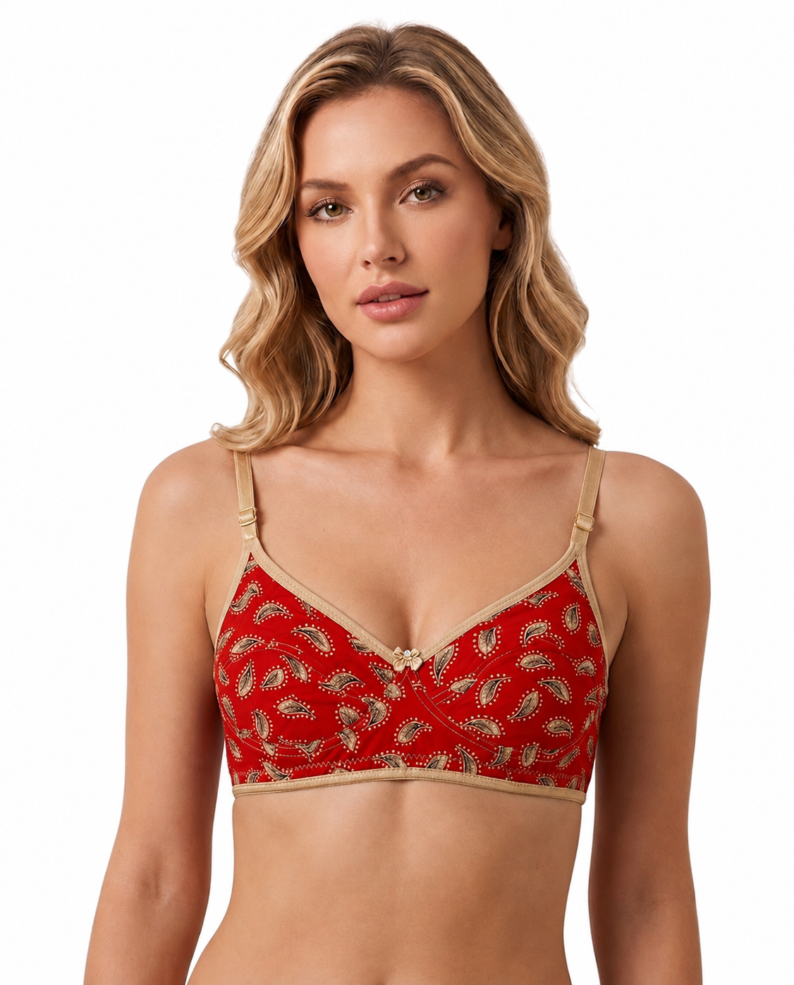 Red Leaf Printed Cotton Everyday Bra