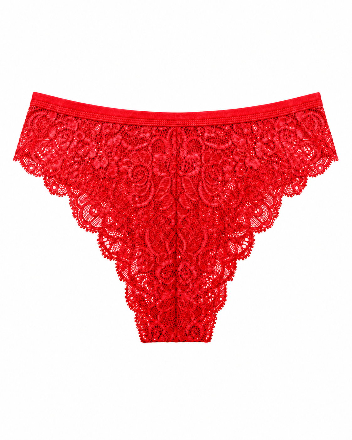 Red Scalloped Lace Mid-Rise Hipster Panty