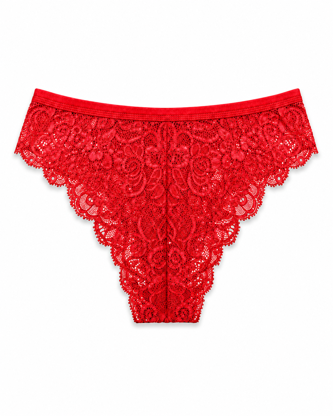 Red Scalloped Lace Mid-Rise Hipster Panty