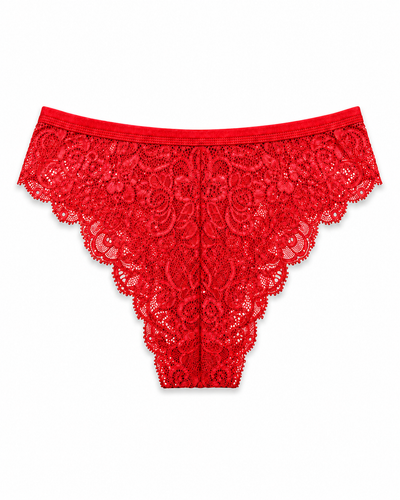 Red Scalloped Lace Mid-Rise Hipster Panty