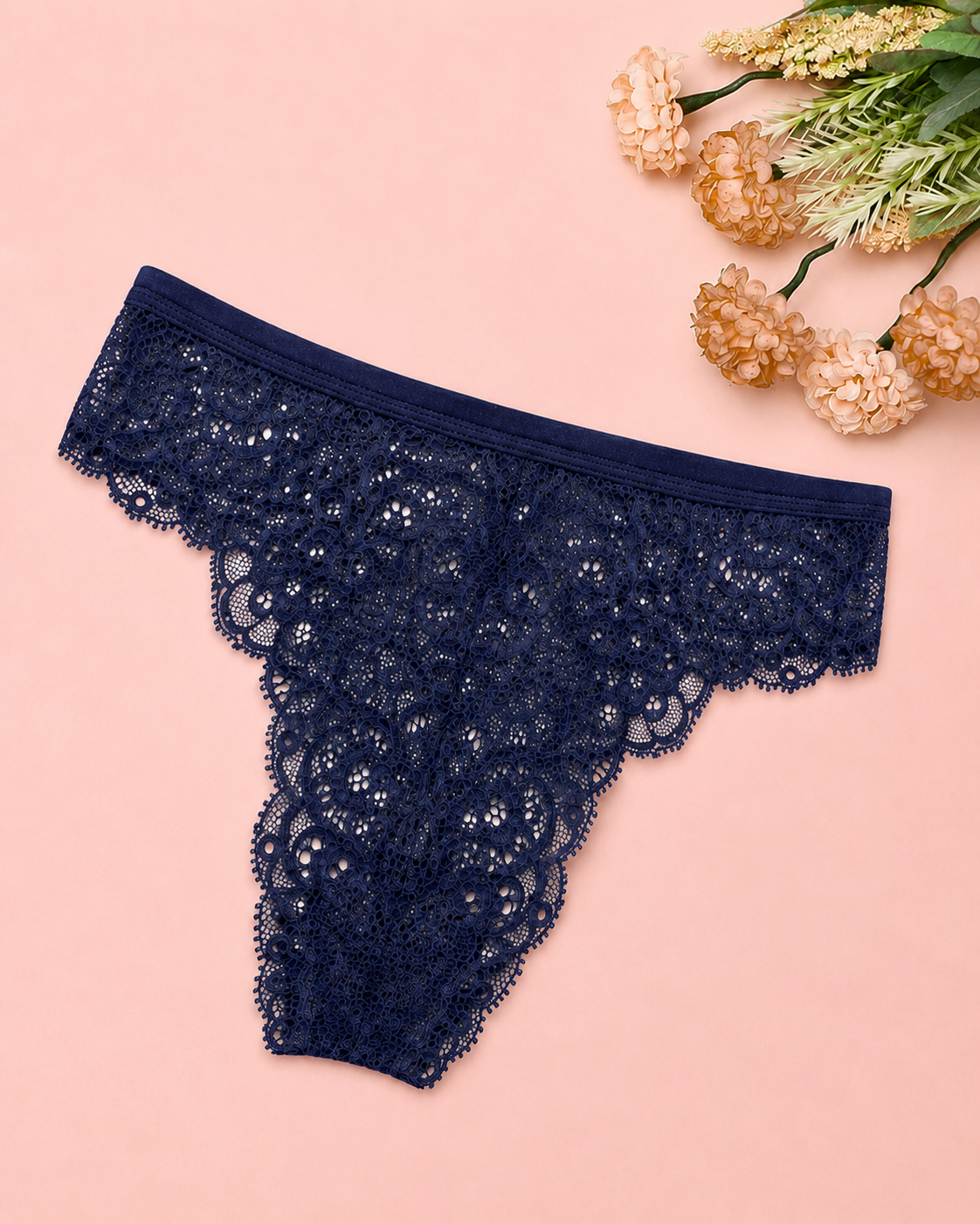Navy Blue Floral Lace Panty