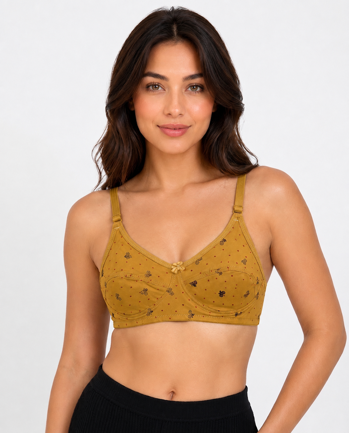 Mustard Yellow Printed Cotton Bra