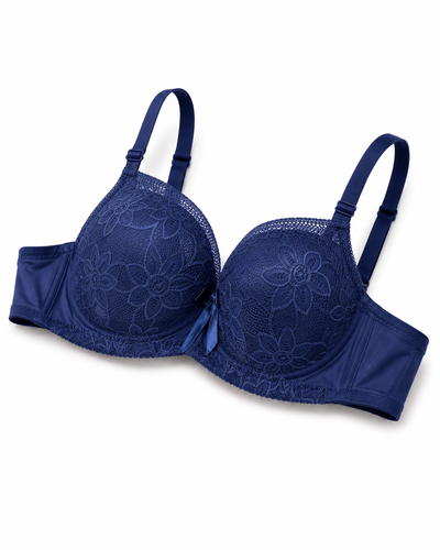 Navy Blue Floral Lace Bra