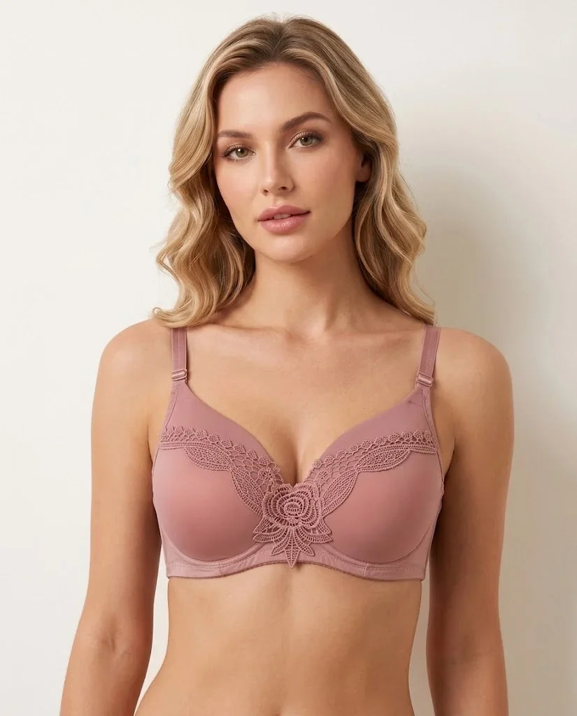 Rose Quartz Floral Applique Underwire Bra