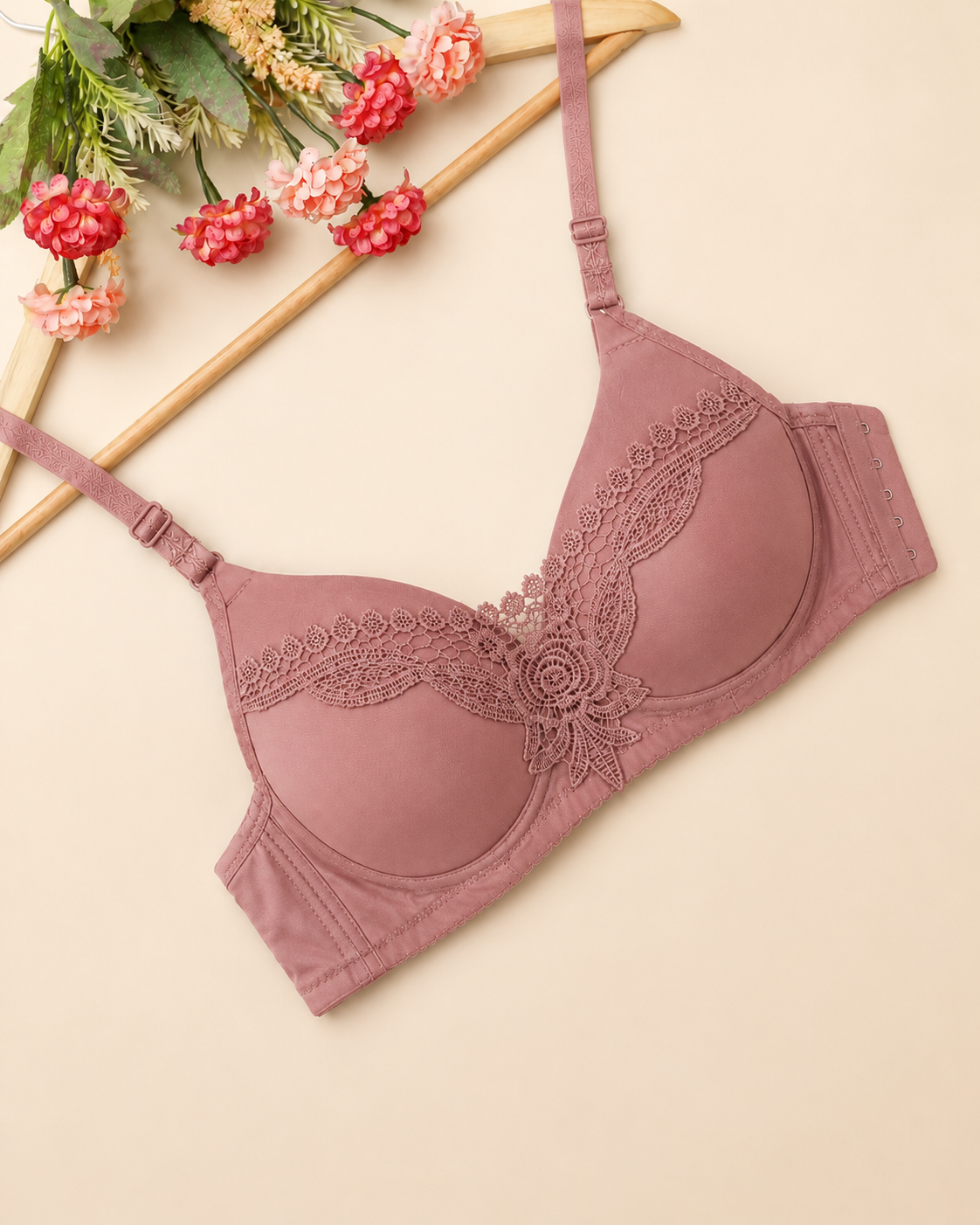Rose Quartz Floral Applique Underwire Bra