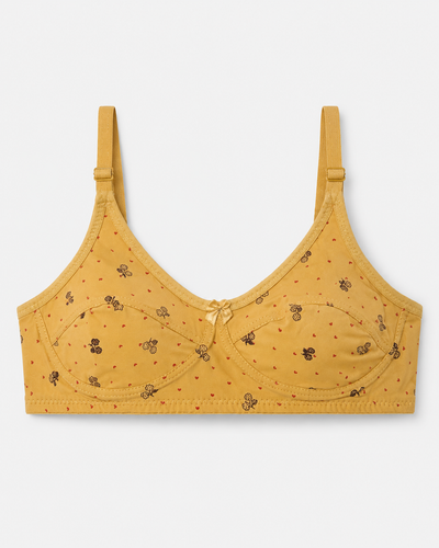 Mustard Yellow Printed Cotton Bra