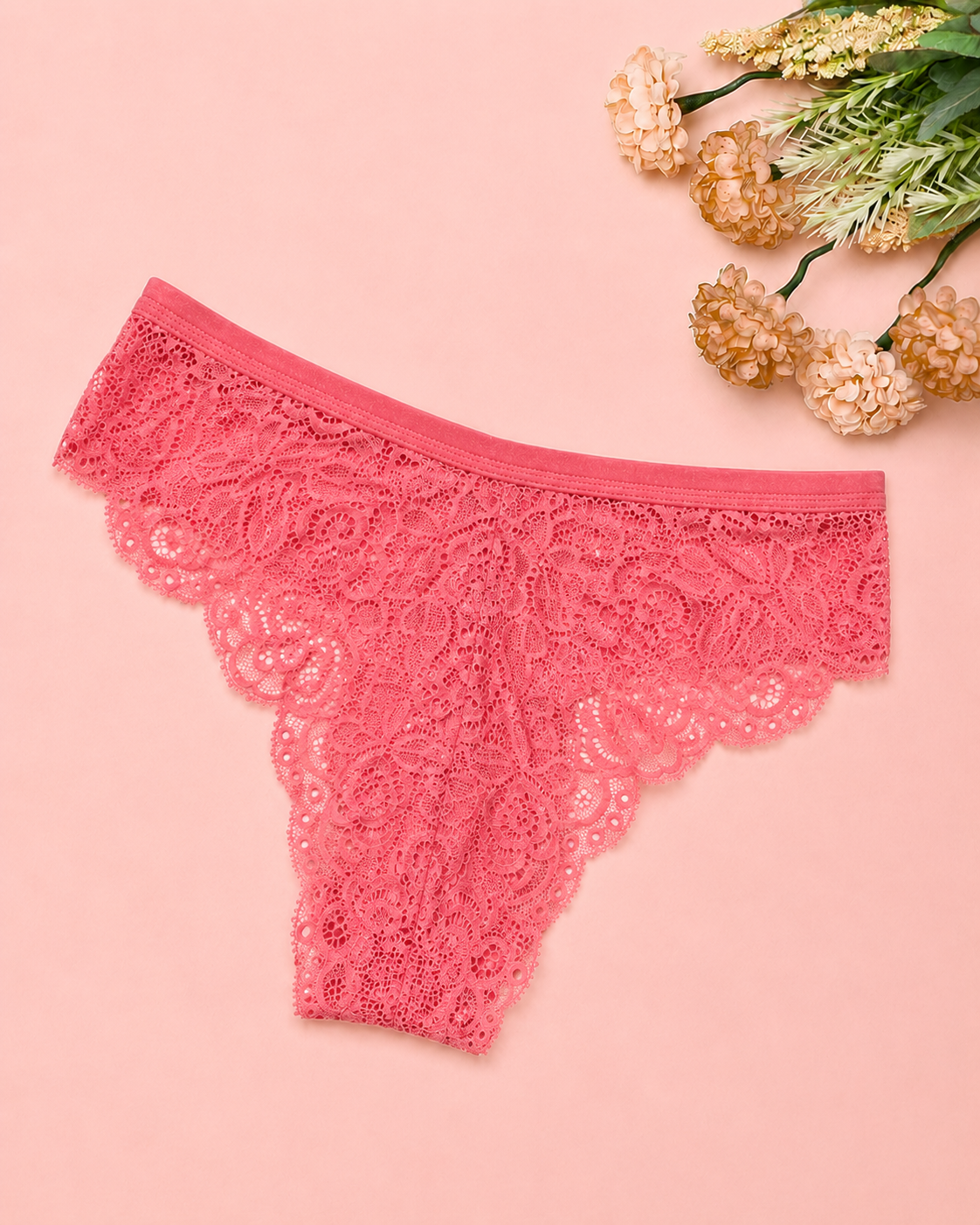 Dark Pink Floral Lace Bikini Panty