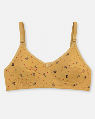 Mustard Yellow Printed Cotton Bra