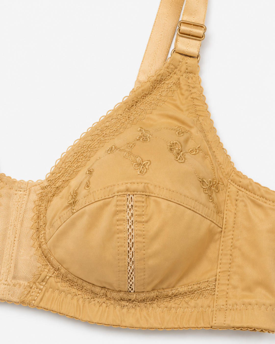 Beige Embroidered Cotton Full-Coverage Bra