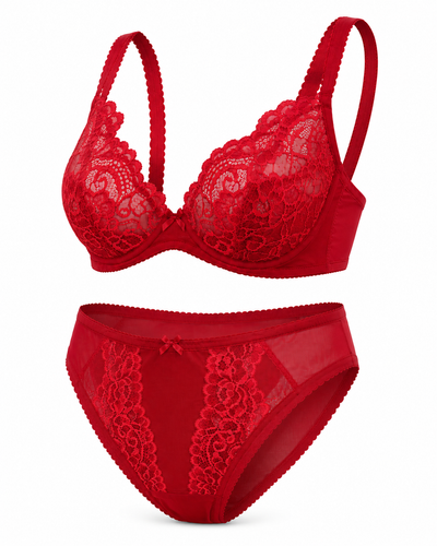 Crimson Passion Floral Lace Lingerie Set