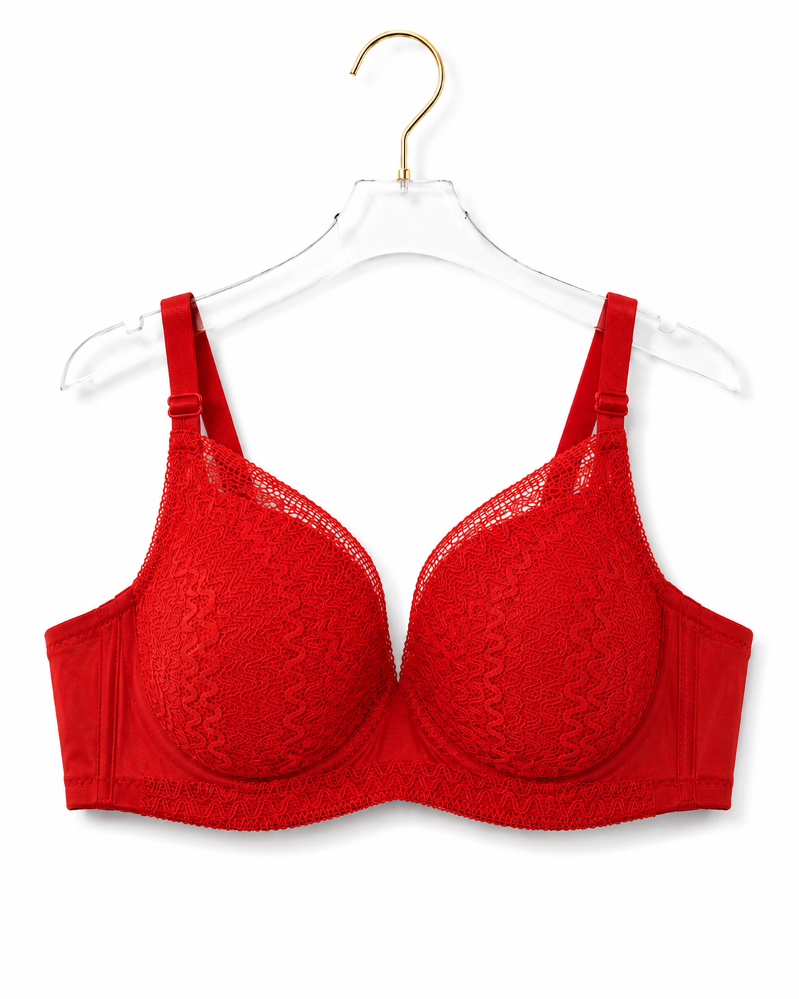 Crimson Red Textured Lace Overlay Padded Push-Up Bra