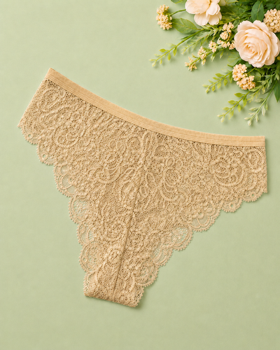 Beige Floral Lace High-Leg Panty