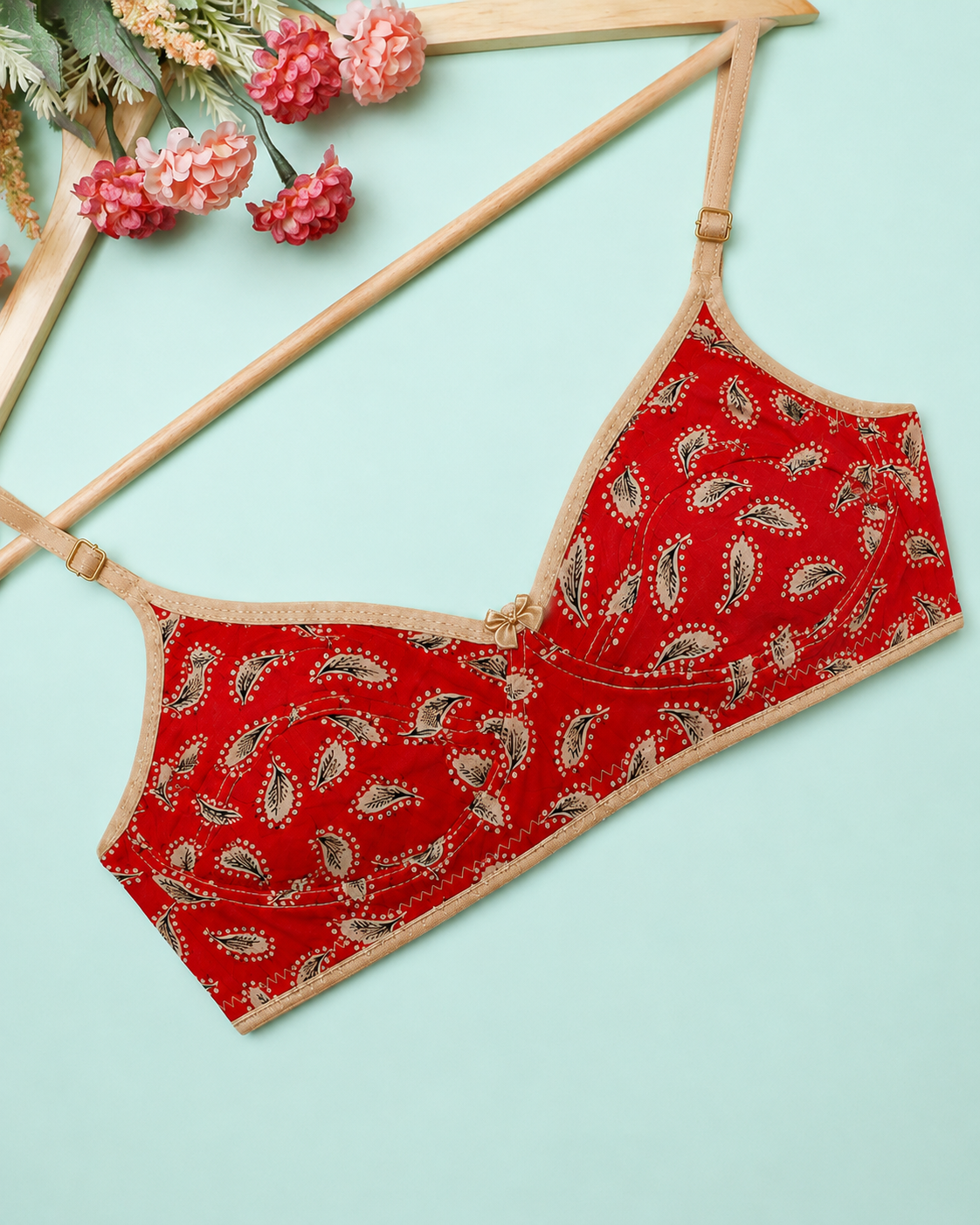 Red Leaf Printed Cotton Everyday Bra