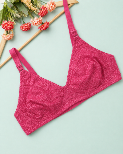 Magenta Textured All-Over Lace Non-Padded Bra