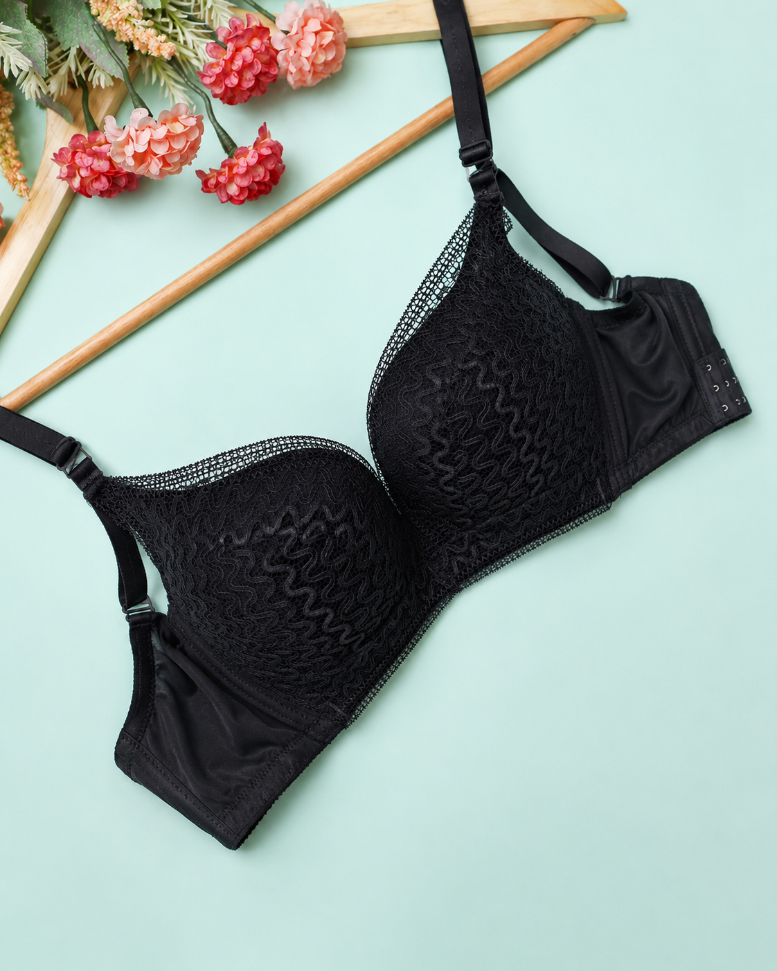 Midnight Net Overlay Padded Bra