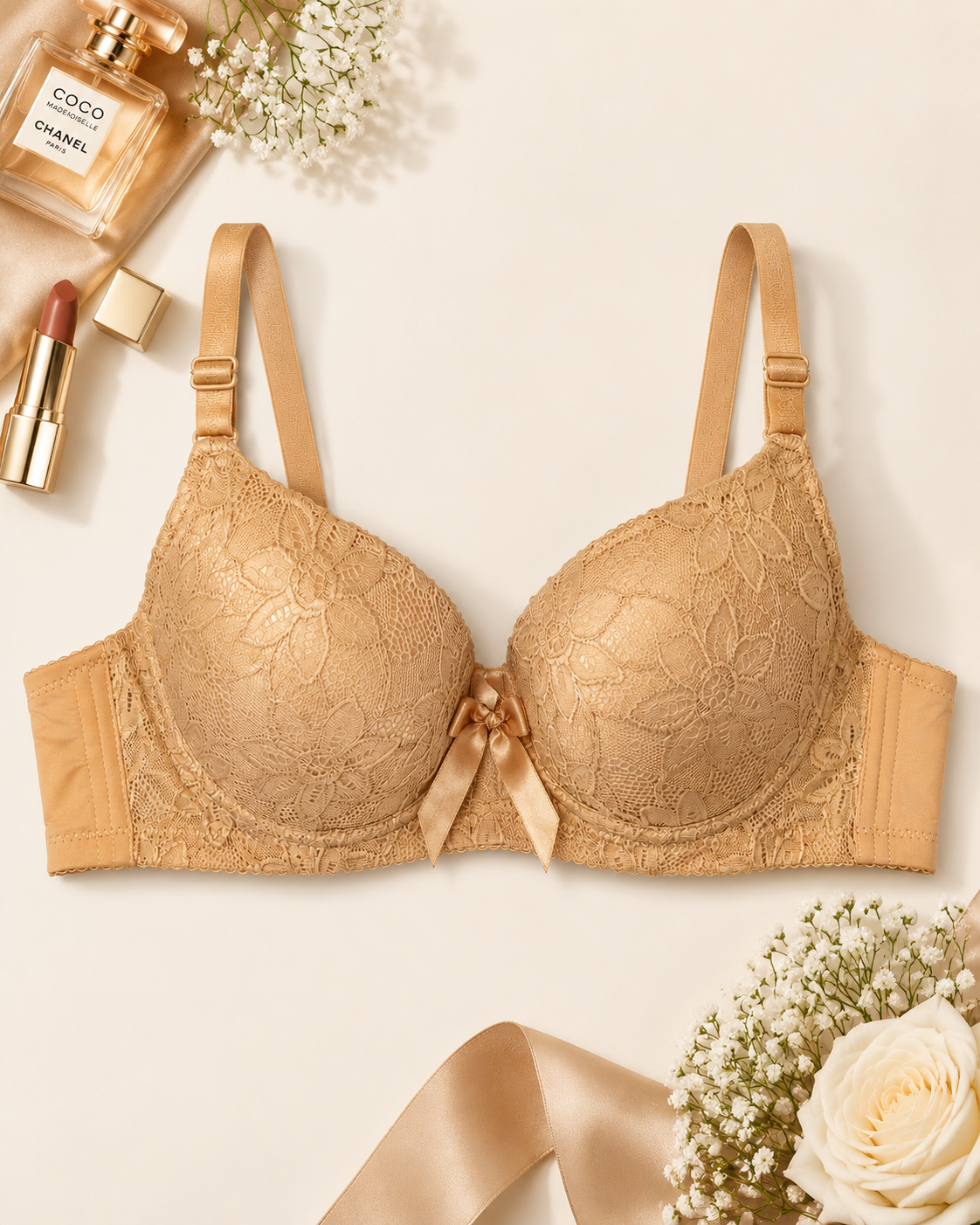 Nude Gold Lace Push-Up Bra