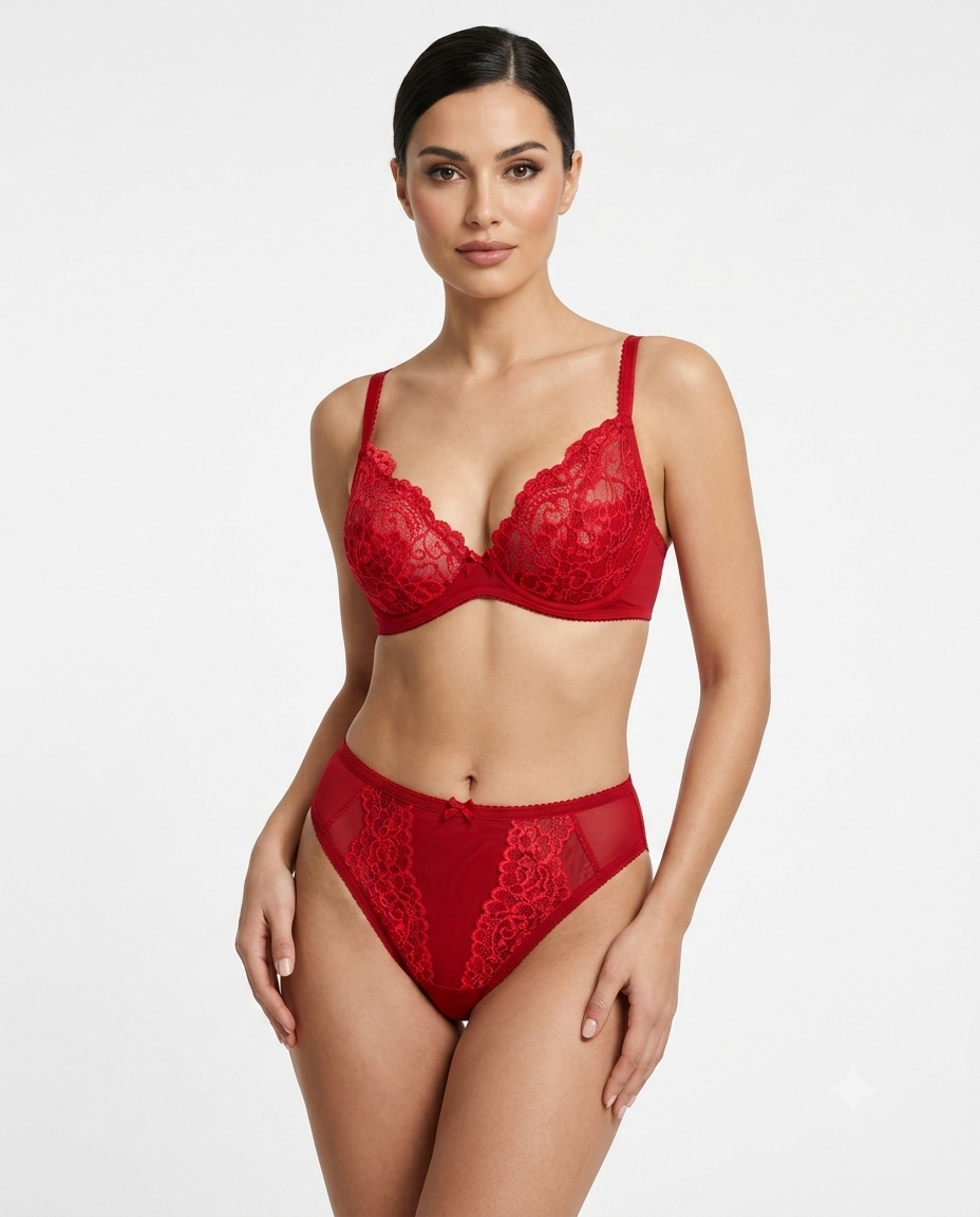 Crimson Passion Floral Lace Lingerie Set