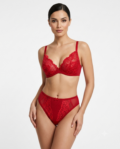 Crimson Passion Floral Lace Lingerie Set