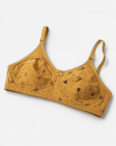 Mustard Yellow Printed Cotton Bra