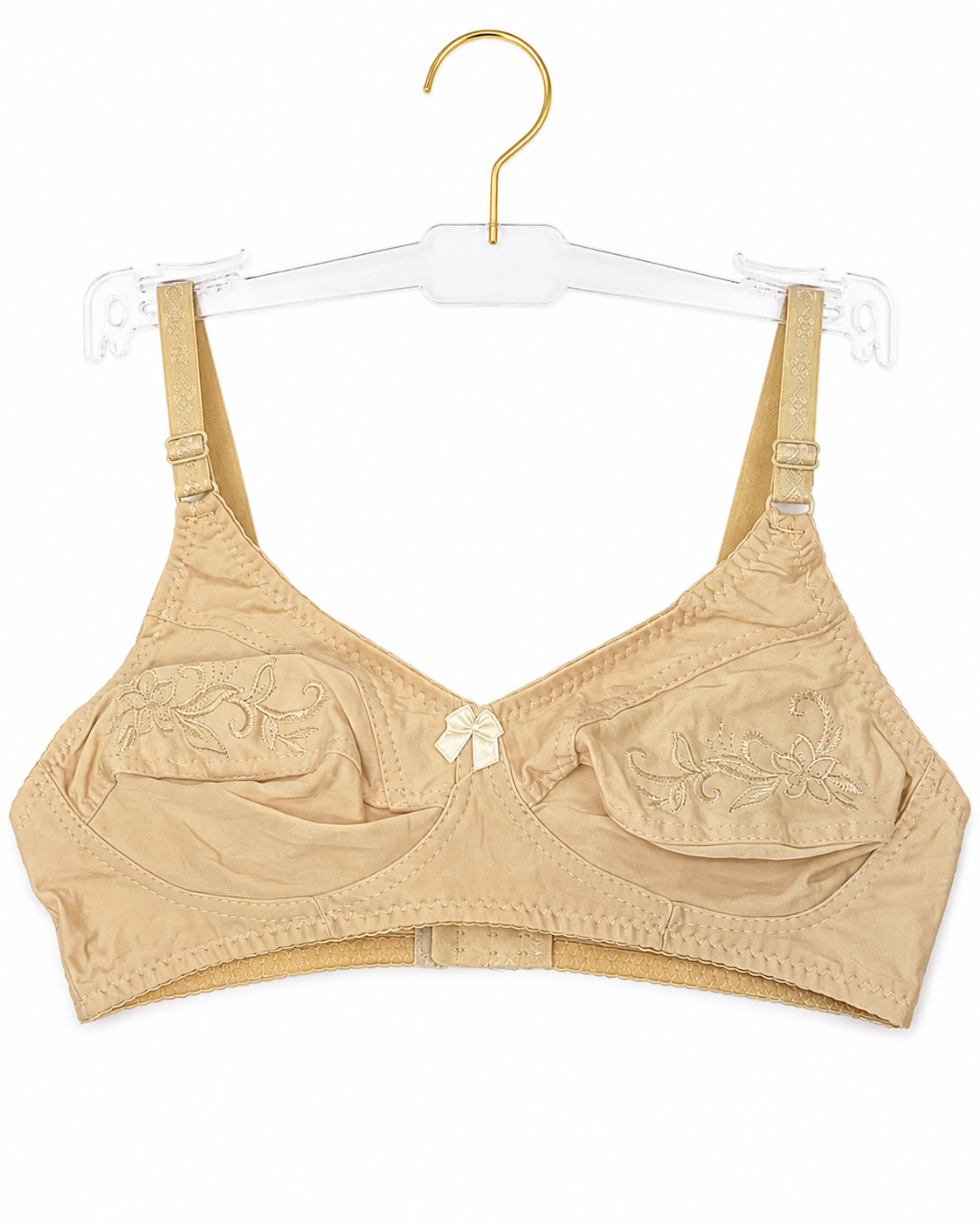 Beige Embroidered Cotton Everyday Bra