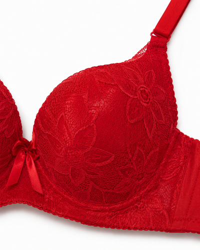 Crimson Red Floral Lace Bra