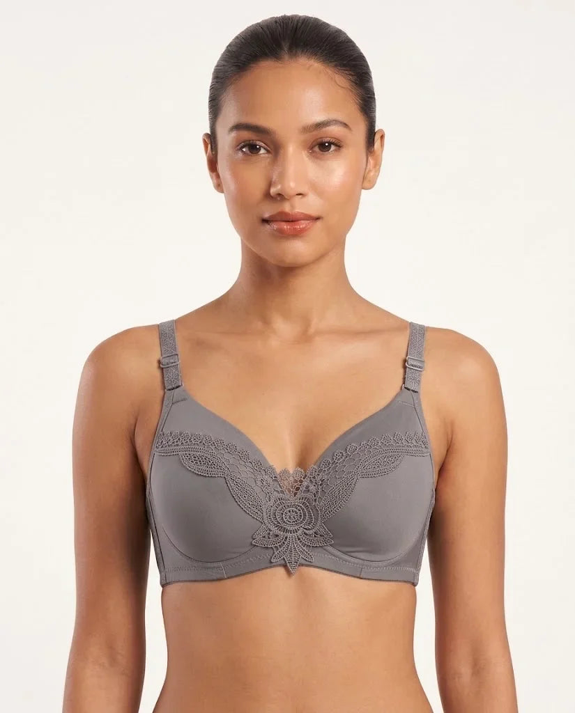 Charcoal Bloom Embroidered Full-Coverage Bra