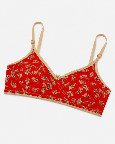 Red Leaf Printed Cotton Everyday Bra
