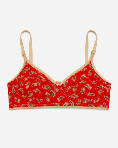 Red Leaf Printed Cotton Everyday Bra