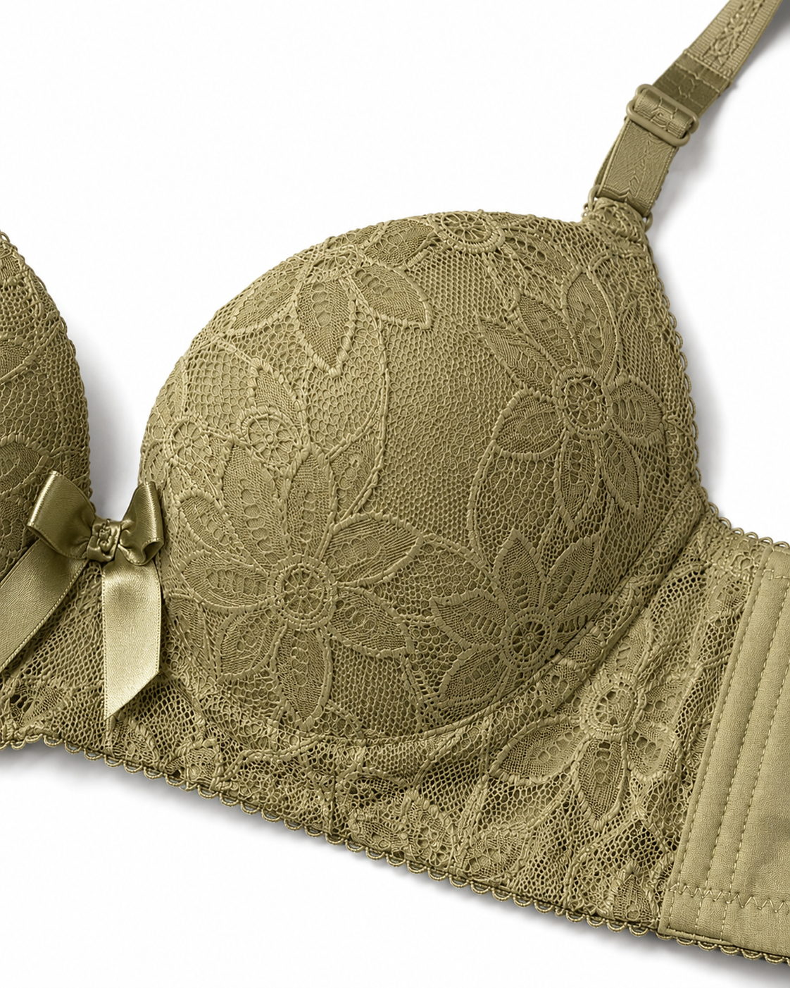 Olive Green Floral Lace Bra