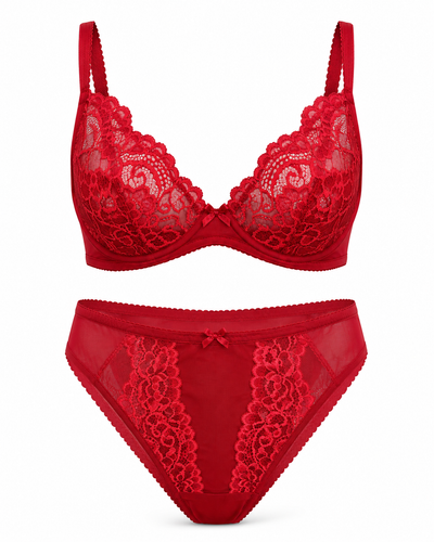 Crimson Passion Floral Lace Lingerie Set