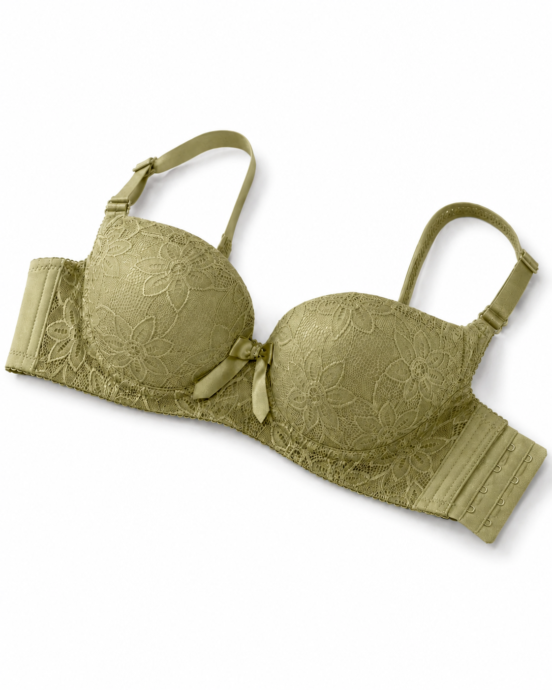 Olive Green Floral Lace Bra